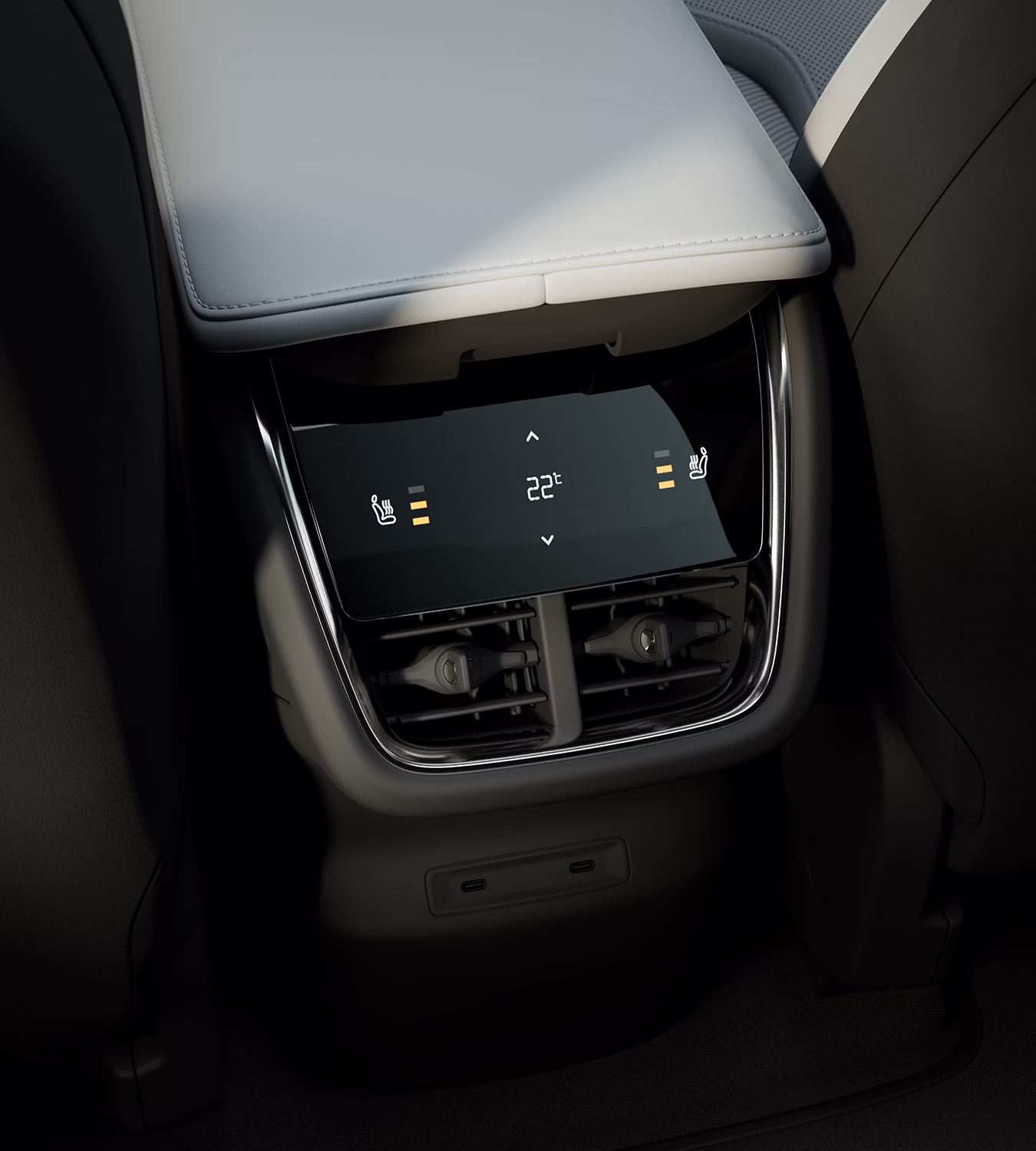 Polestar 3’s rear touchscreen interface with rear climate controls and vent.