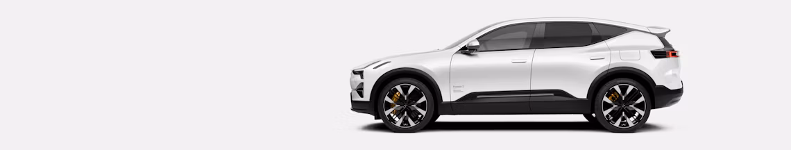 Side view of Polestar 3 in white color on a plain background.