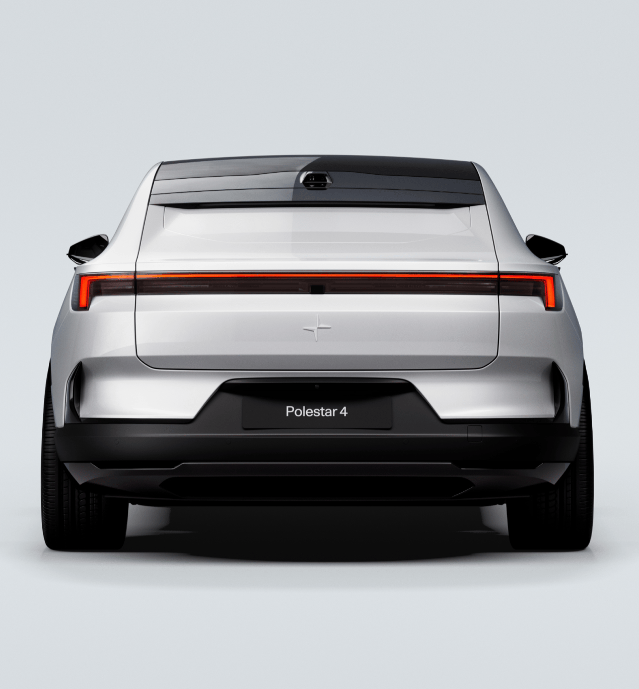 Rear view of Polestar 4 in Snow colour.