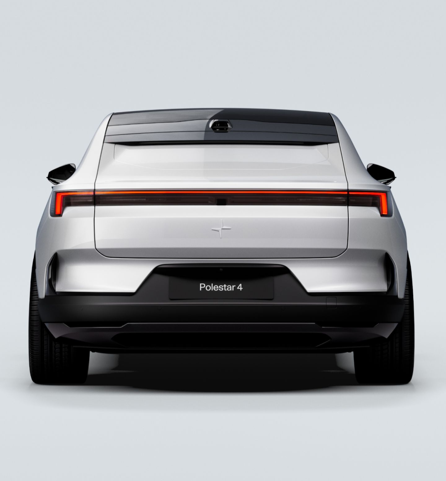 Rear view of Polestar 4 in Snow colour.