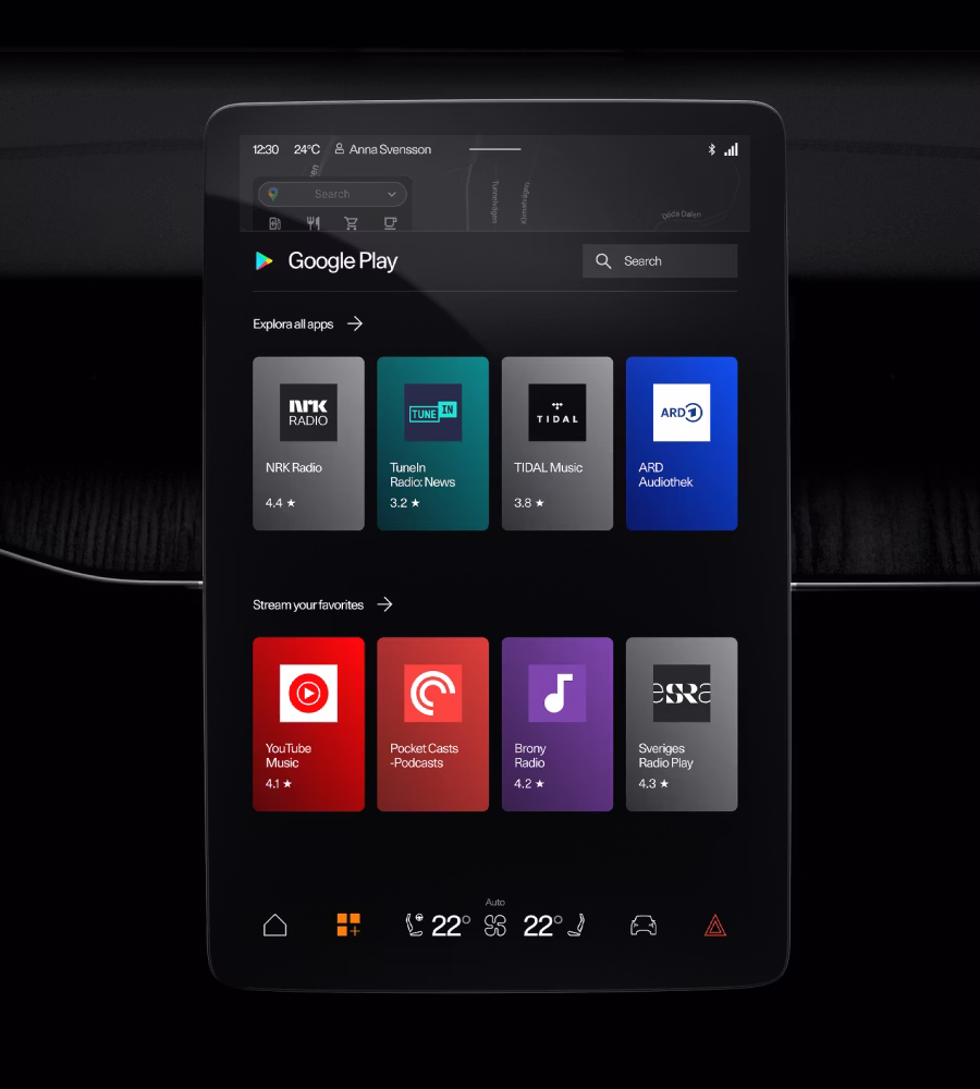 Polestar 3’s centre display with the Google Play Store home screen.