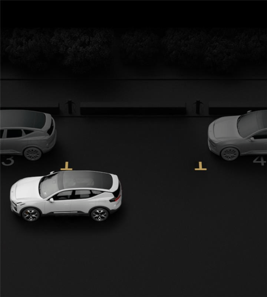 Polestar 3 standing next to an open parking spot in a position to parallel park.