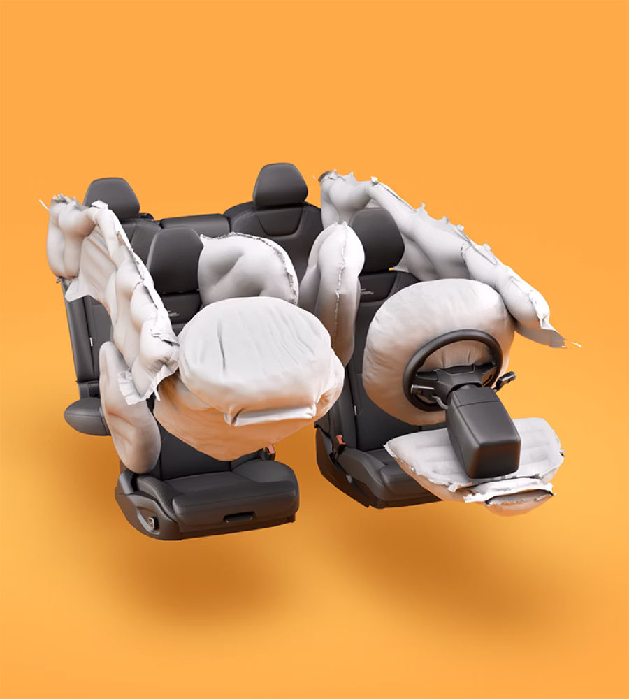 A bird’s eye view of Polestar 3’s interior with its airbags deployed.