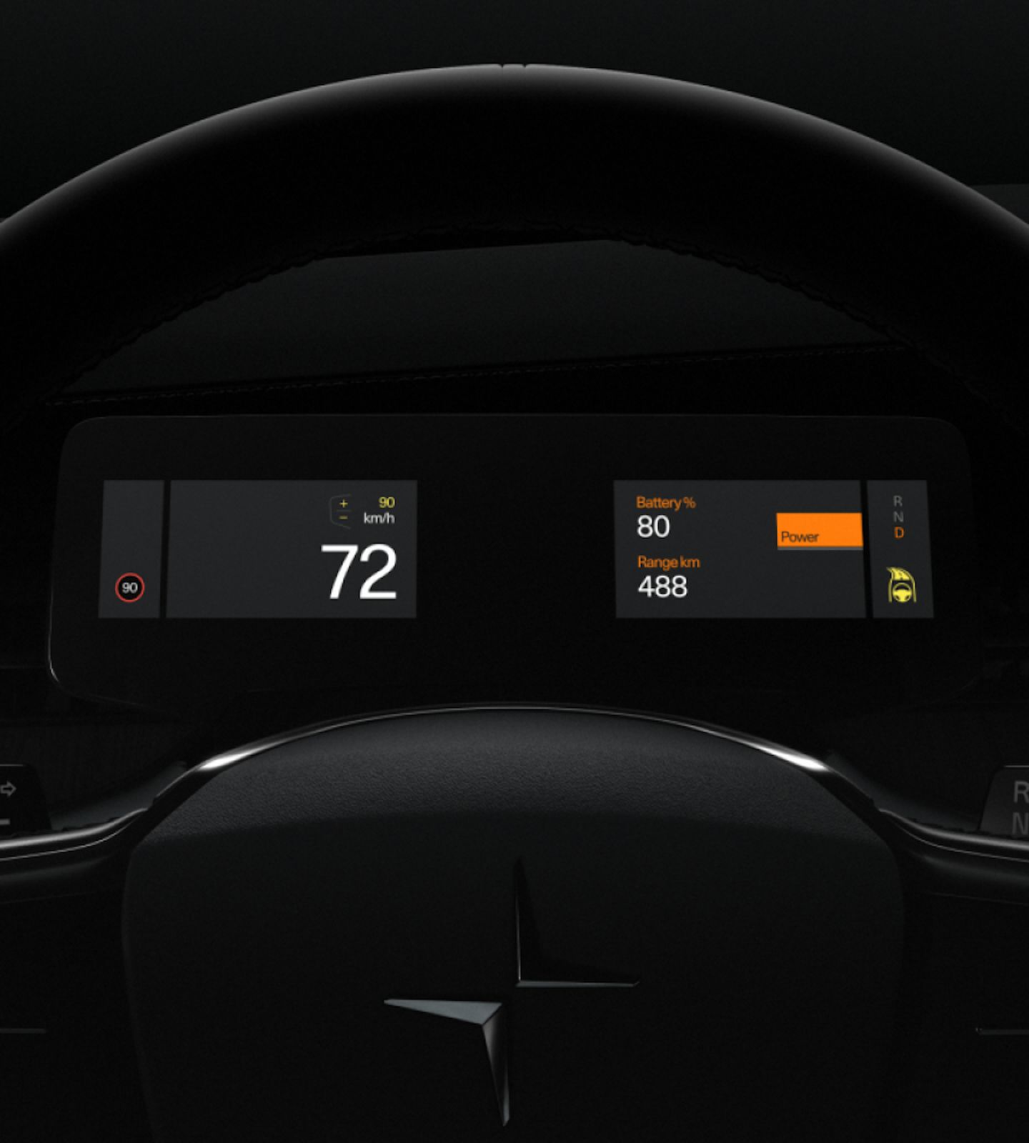 Polestar 3 driving on a road and monitoring the distance between itself and the car ahead.