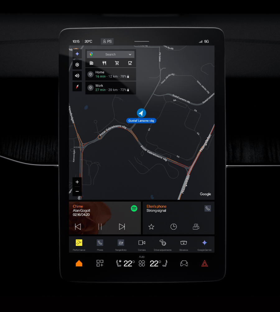 Polestar 3’s centre display on the homescreen with Google maps and other app tiles underneath.