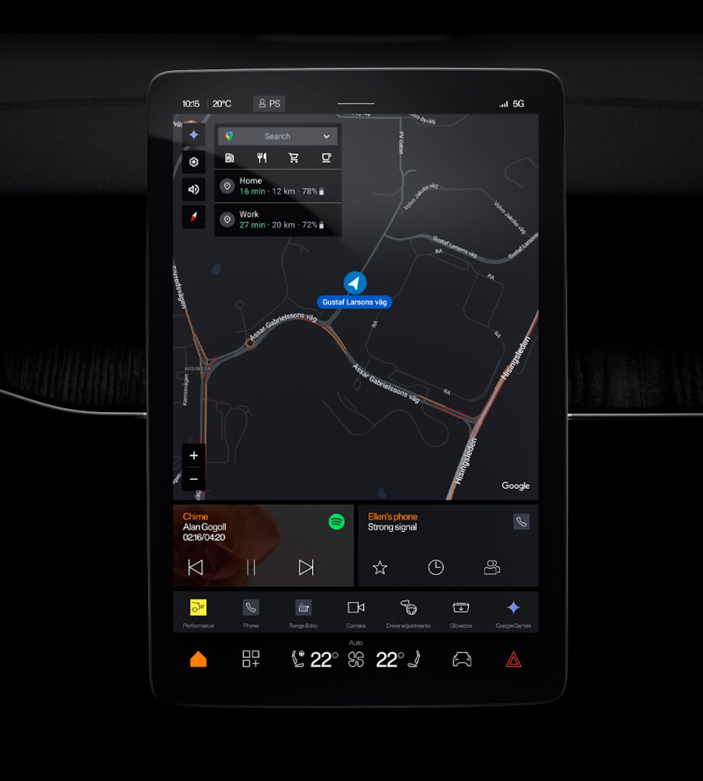 Polestar 3’s centre display on the homescreen with Google maps and other app tiles underneath.