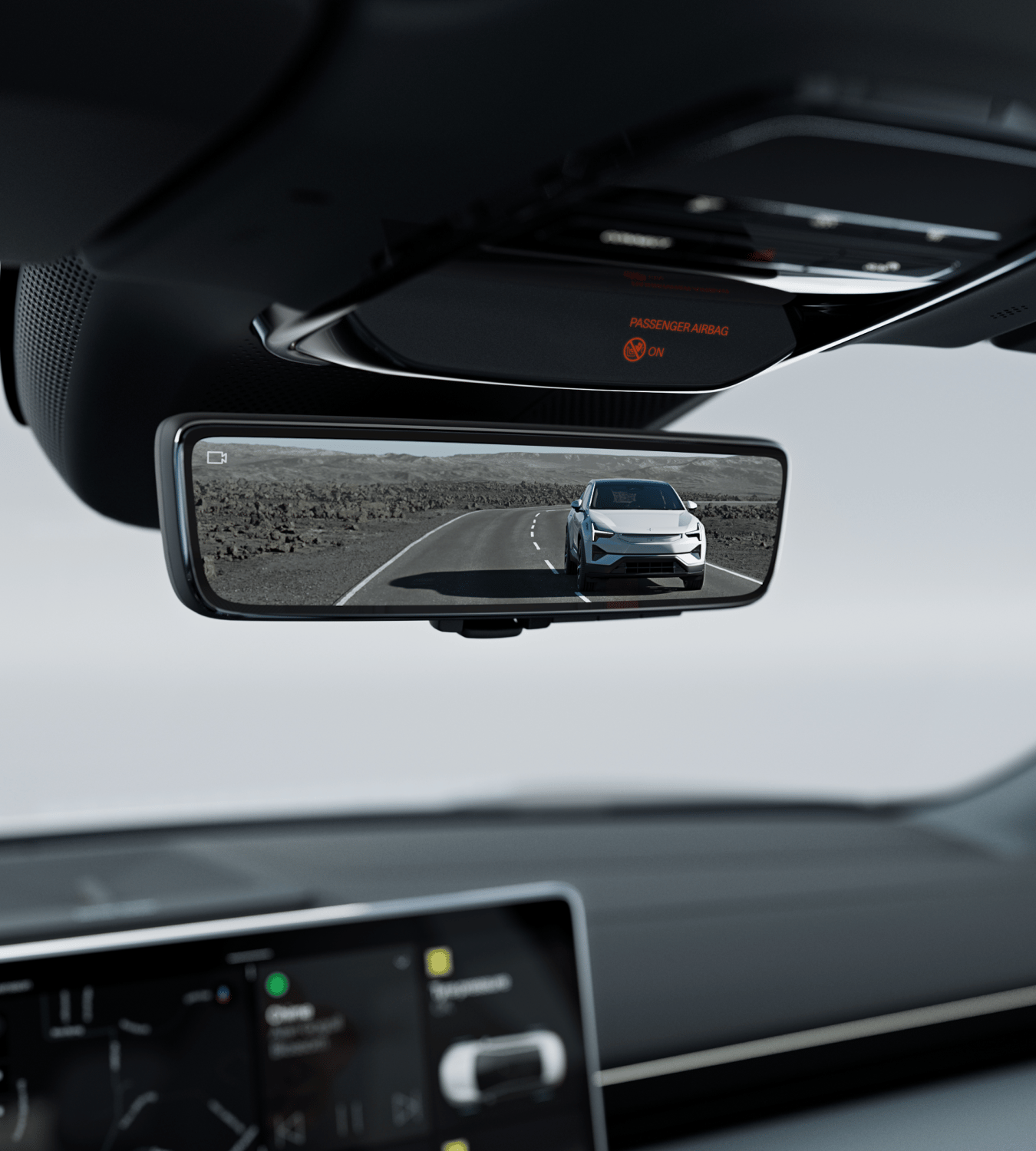 Polestar 4 coupé roof-mounted camera positioned for more compartment space and better aerodynamics.