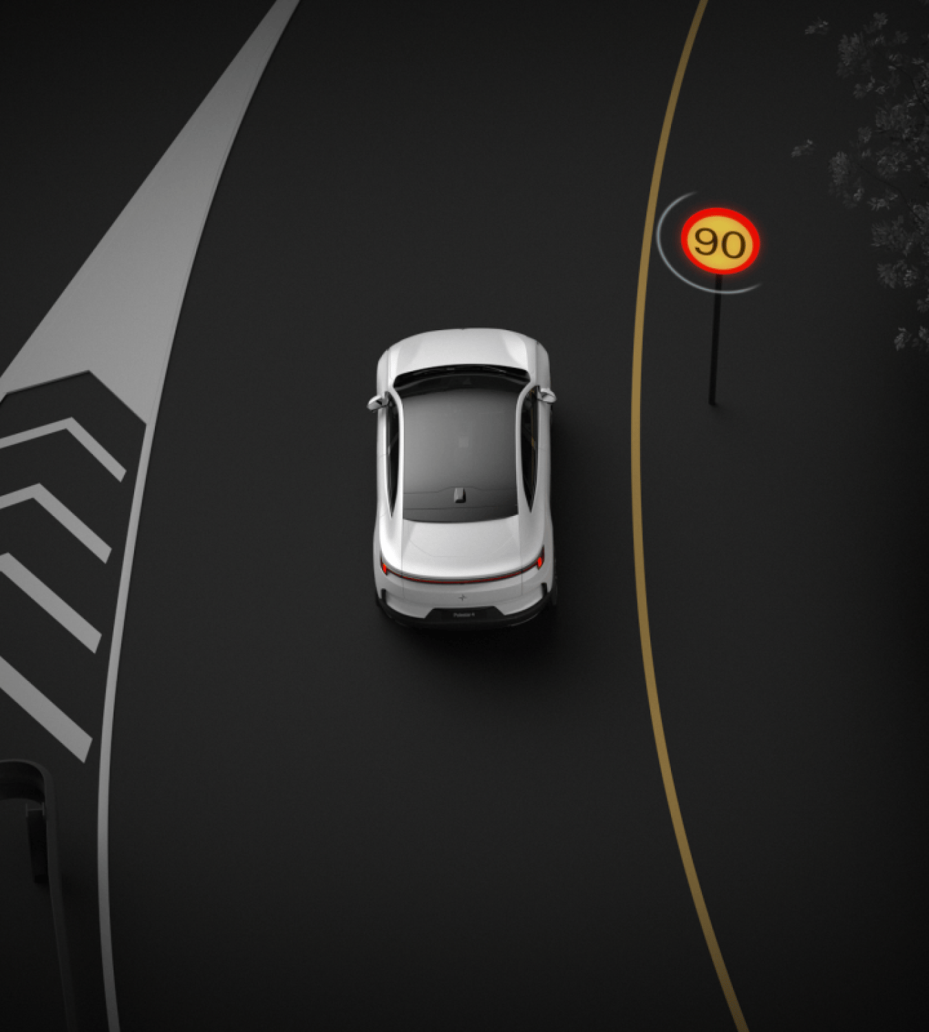 Polestar 4 coupé tracks the oncoming speed limit signs