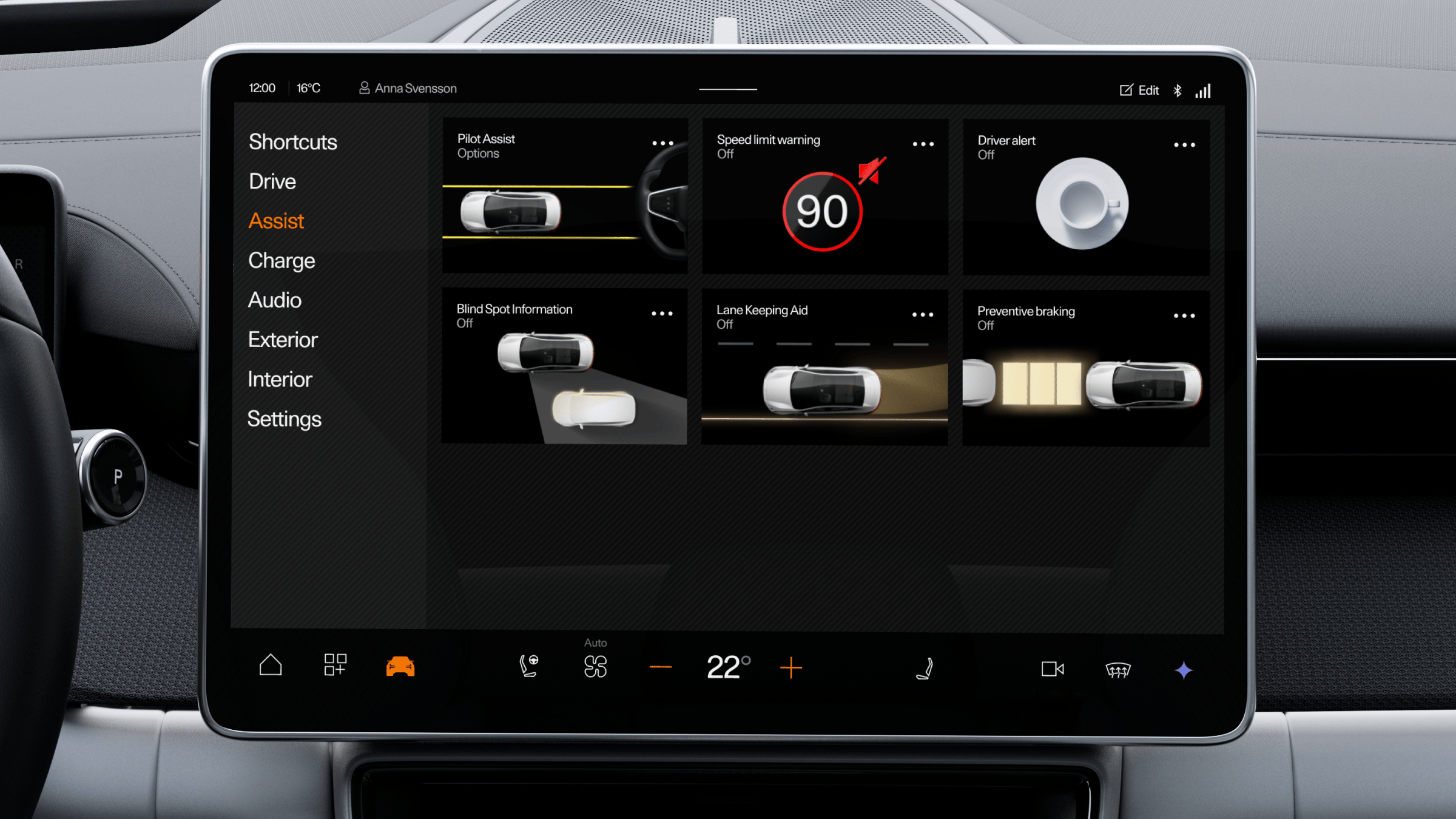 Polestar 4 coupé’s centre display showing the driver’s assistance menu.
