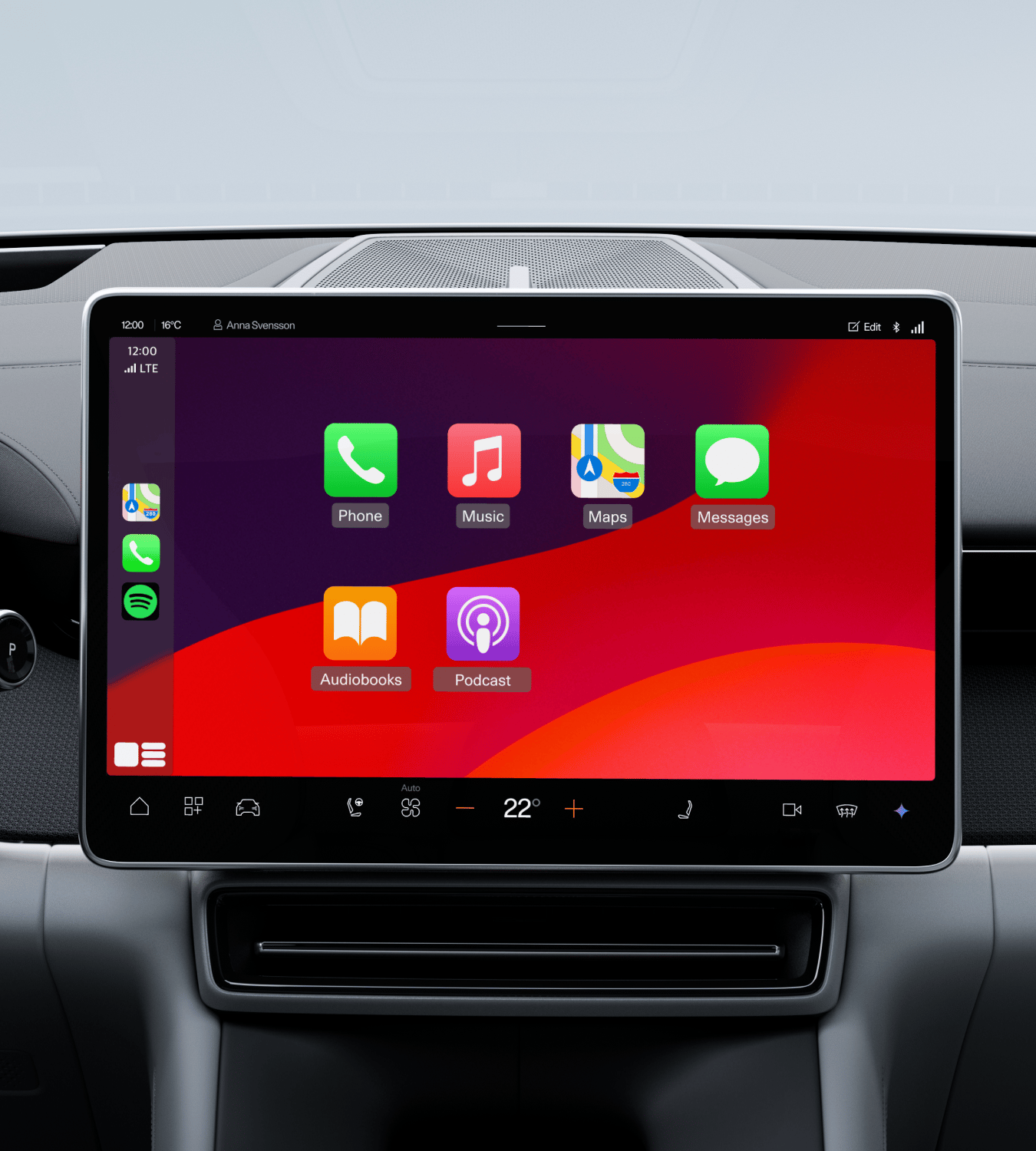 Apple CarPlay home screen on Polestar 4 coupé’s centre display.