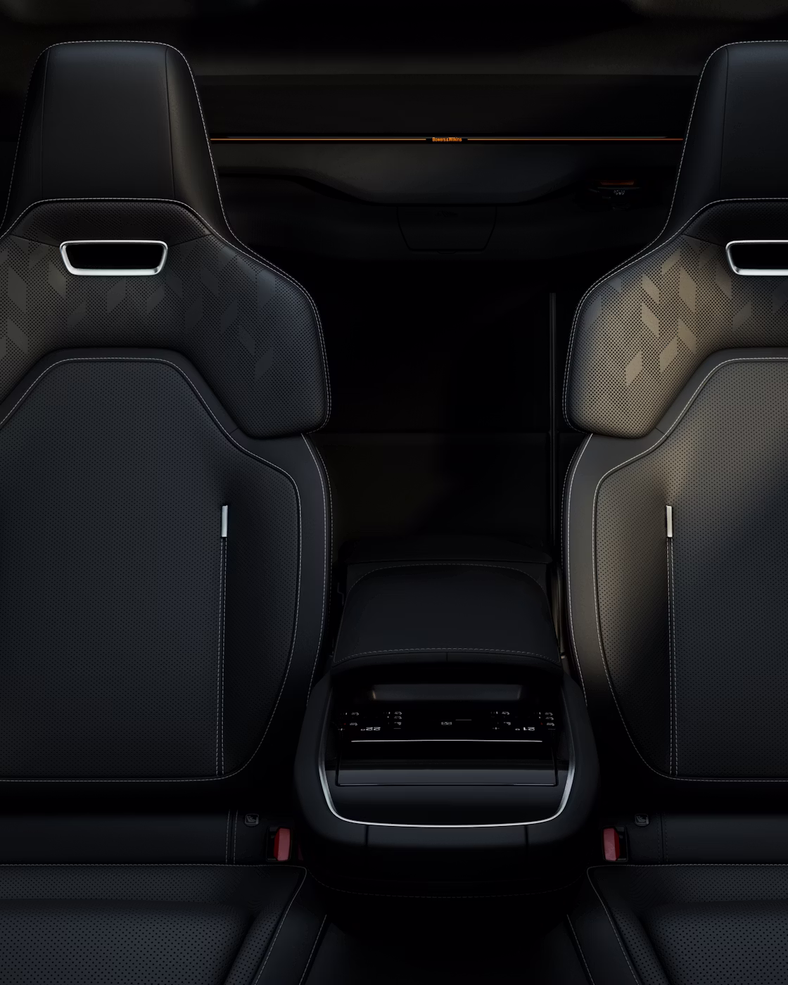 Rear seat view with two seats and center console controls