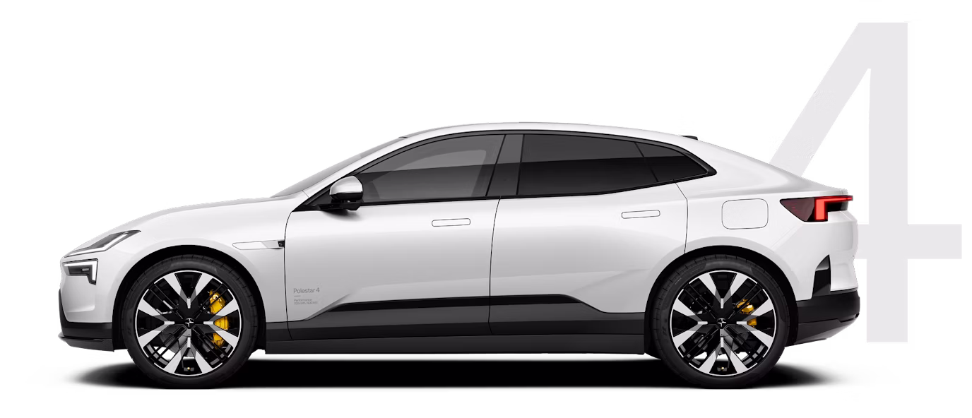 A white Polestar 4 from the side.
