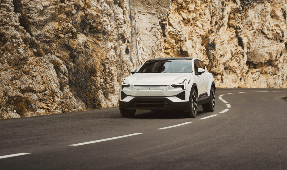 Polestar 3 driving on a winding mountain road