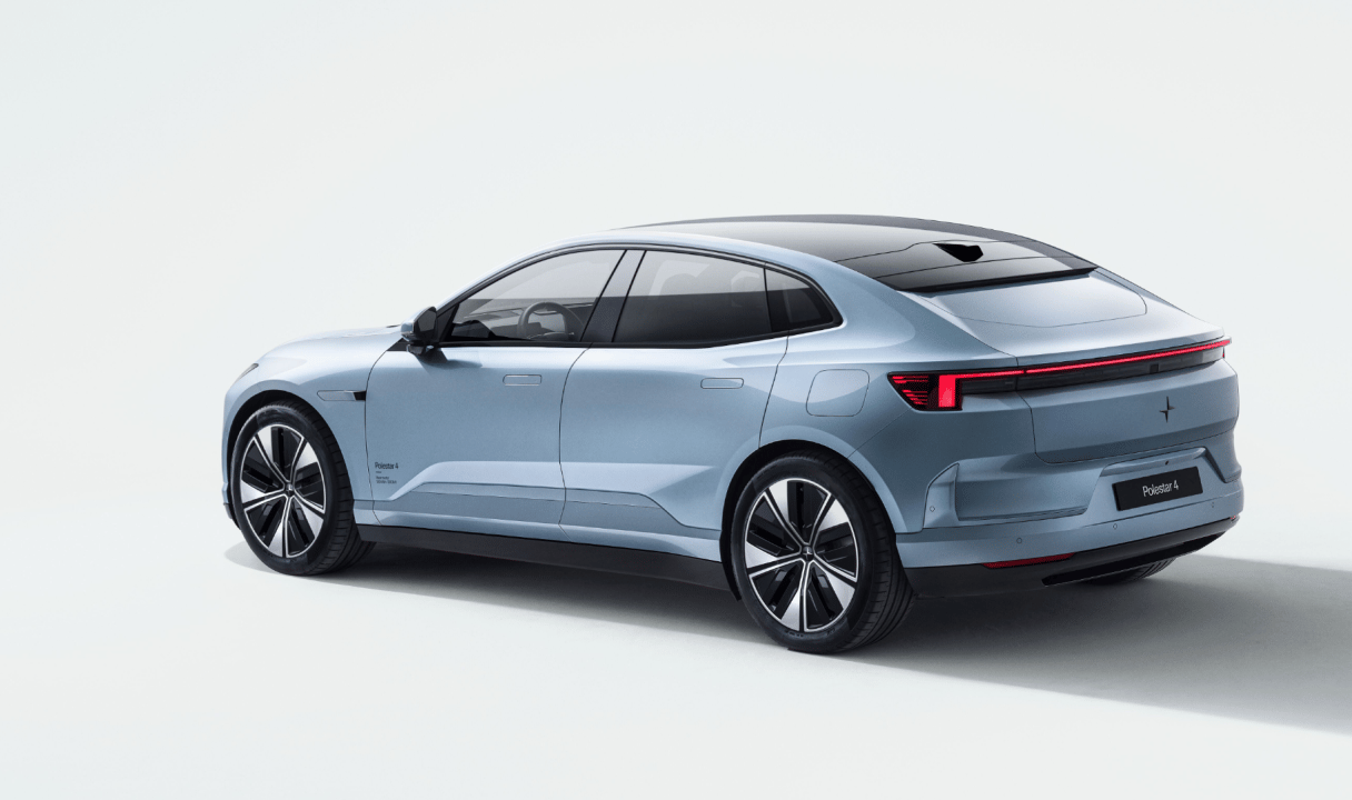 Polestar 4 coupé shown from the rear three-quarter view