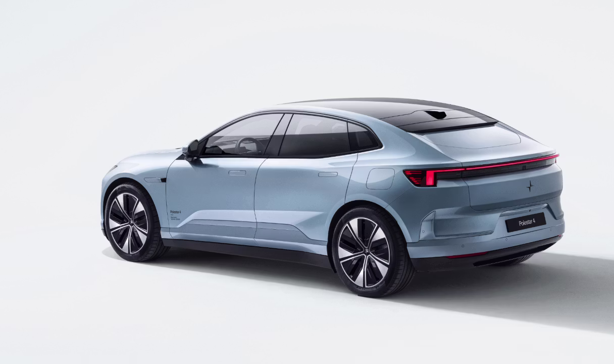 Polestar 4 coupé shown from the rear three-quarter view