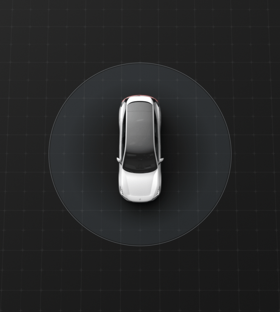 Polestar 3 seen from above on a grid with a circular boundary
