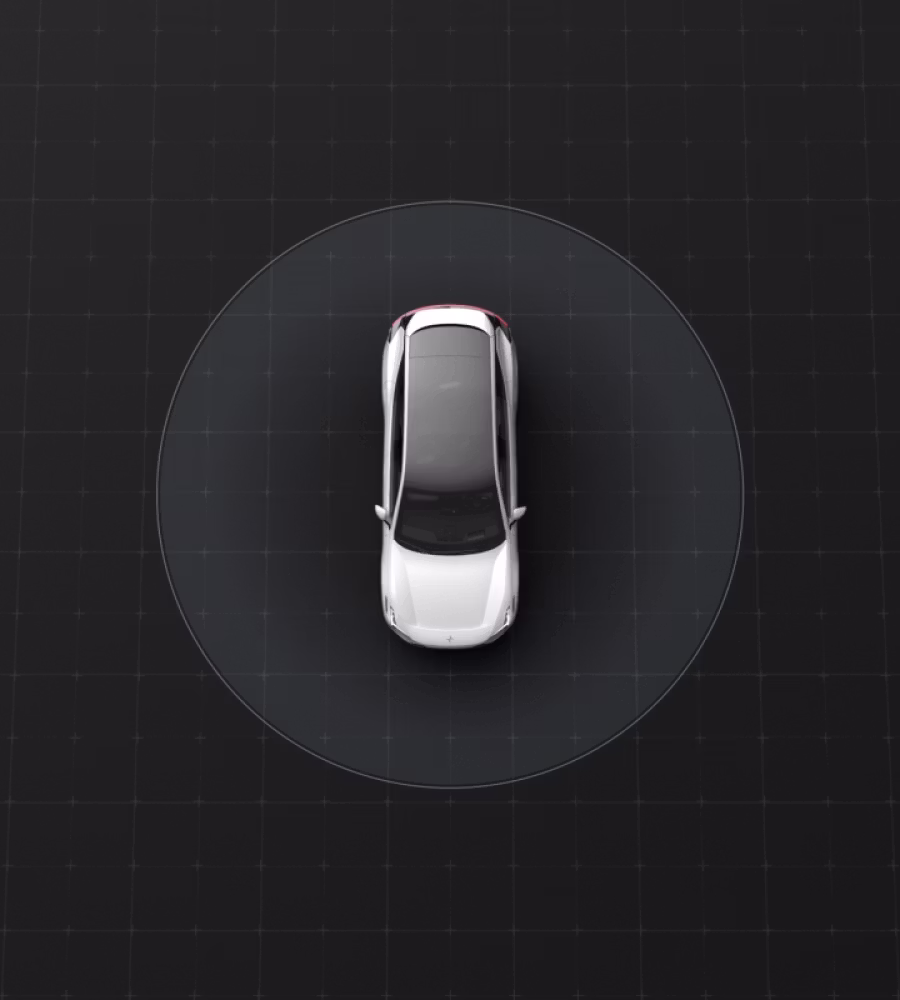 Polestar 3 seen from above on a grid with a circular boundary