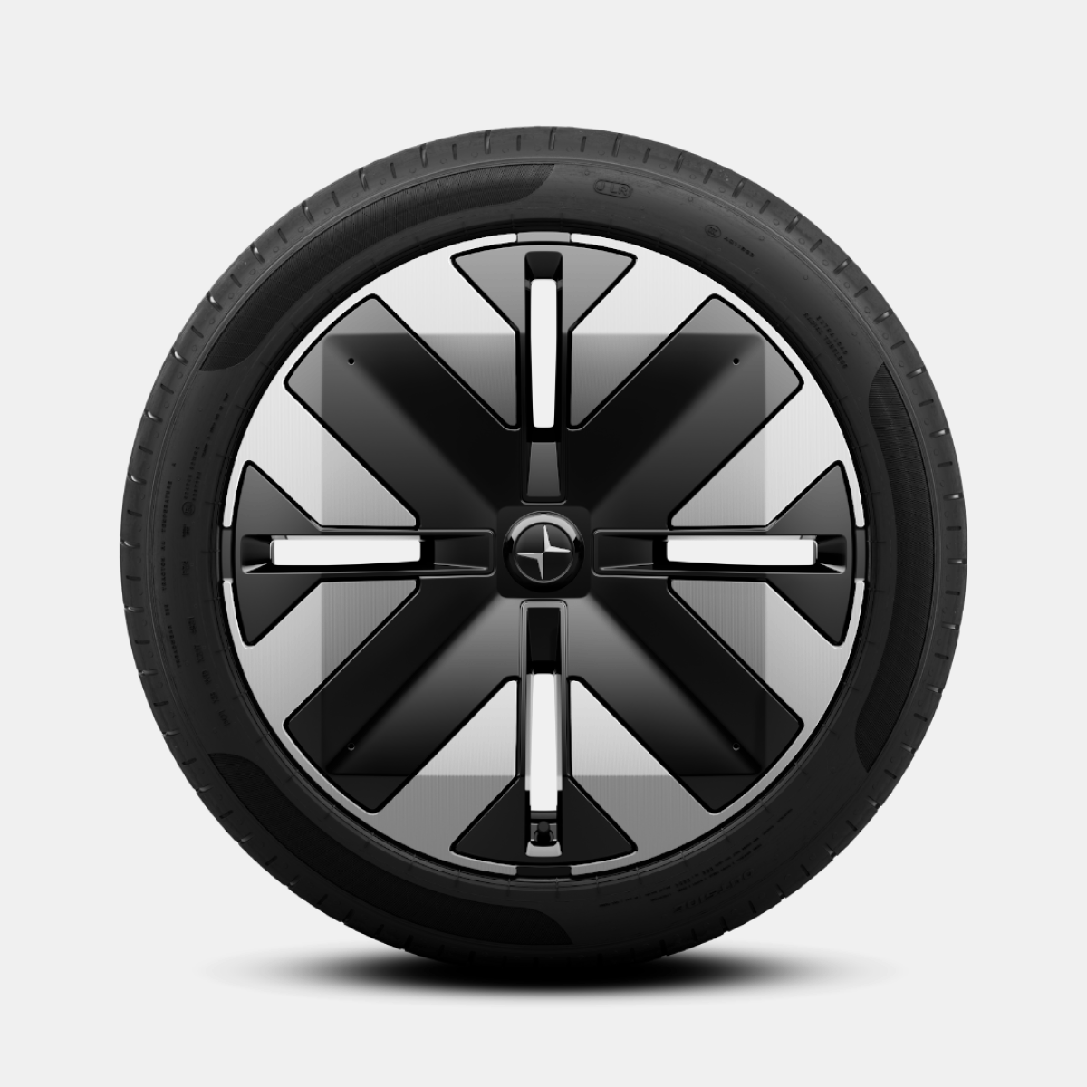 Polestar 4 SUV’s silver wheel for the Plus pack with minimalistic geometric design.