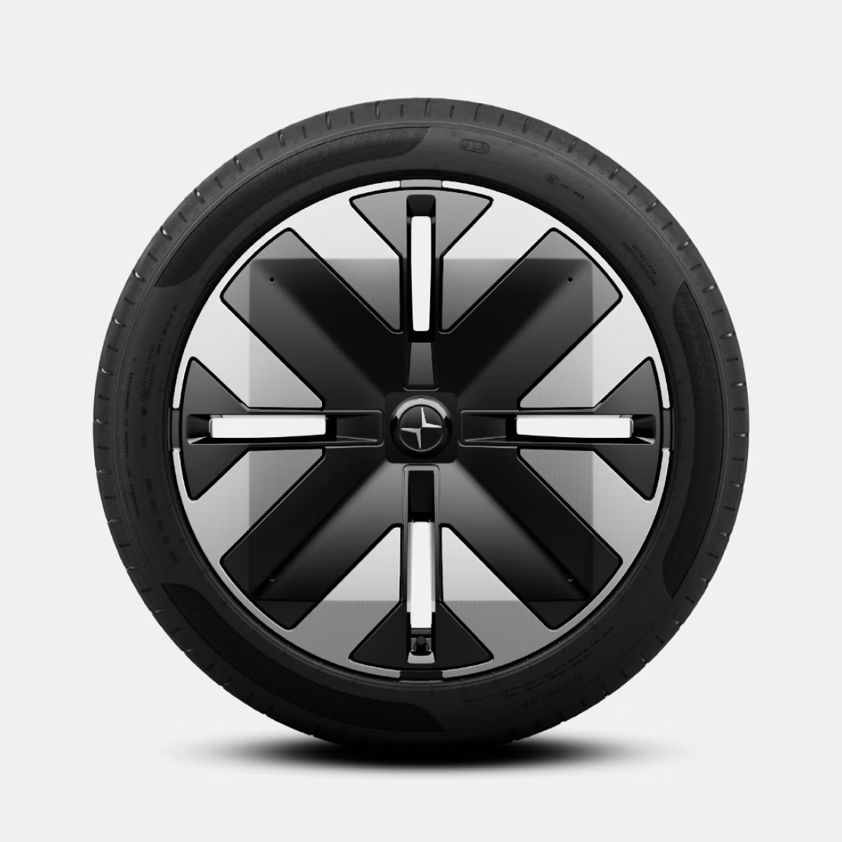 Polestar 4 SUV’s silver wheel for the Plus pack with minimalistic geometric design.