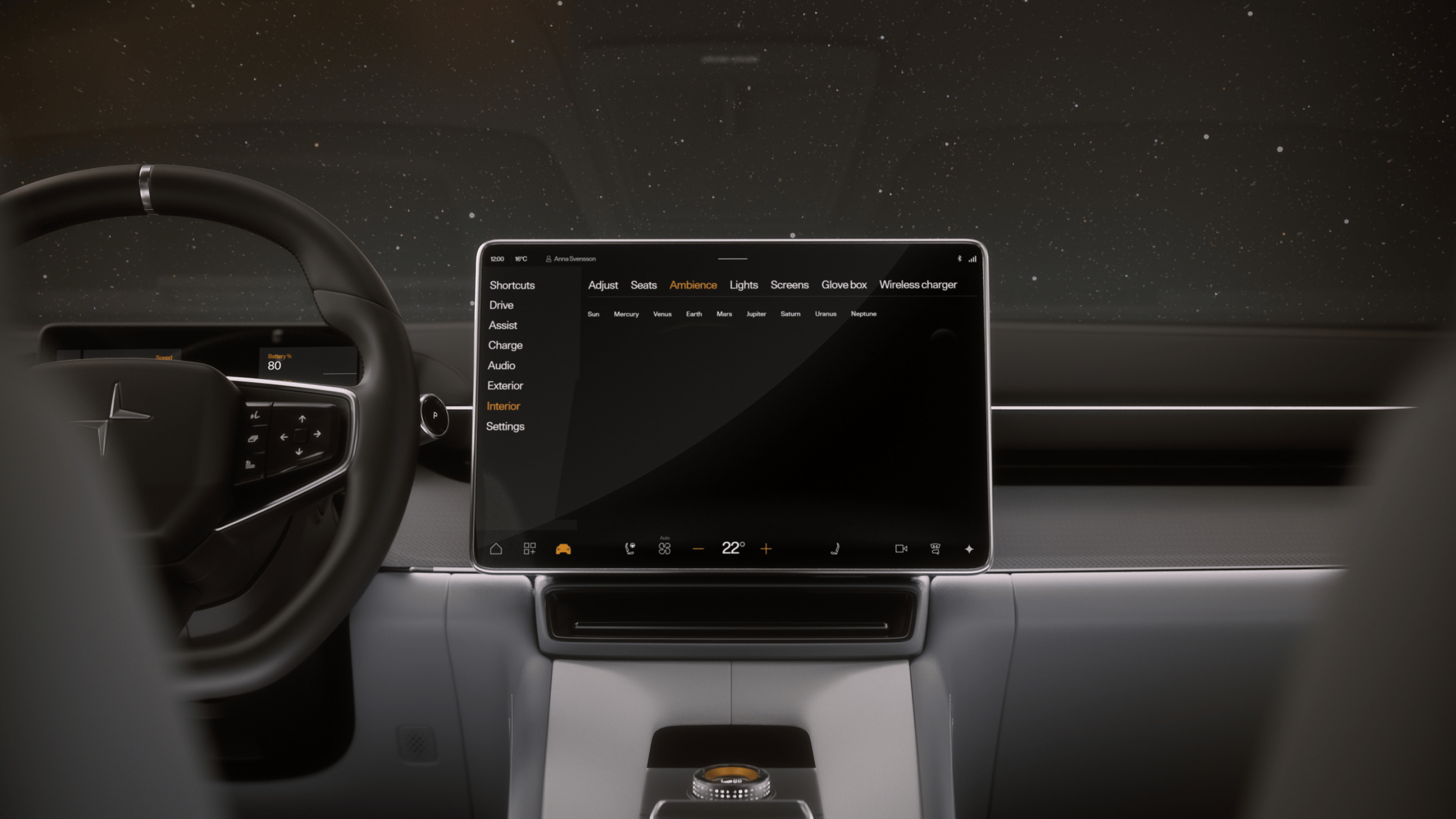 Polestar 4 SUV's solar-system inspired illumination in colours matching different planets.