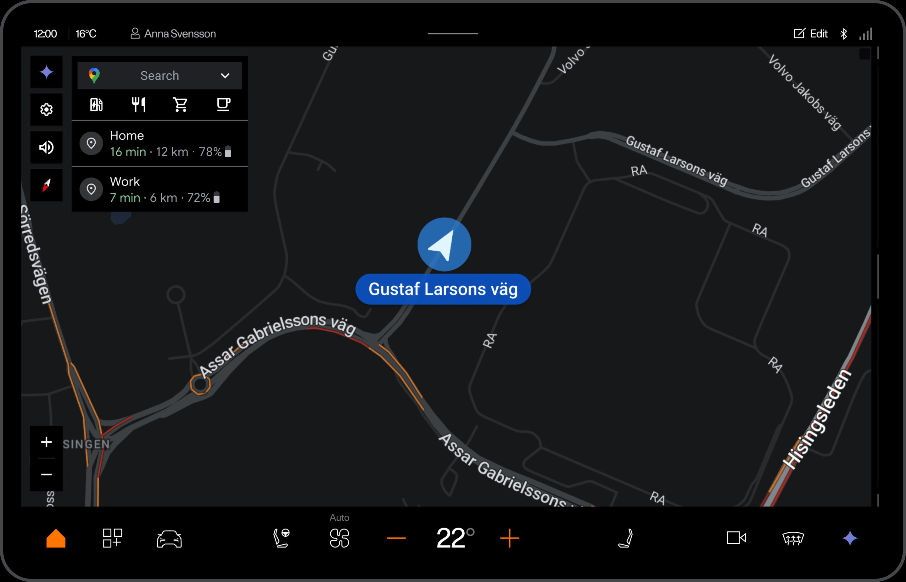 Polestar 4 SUV’s centre display showing Google Maps in fullscreen.