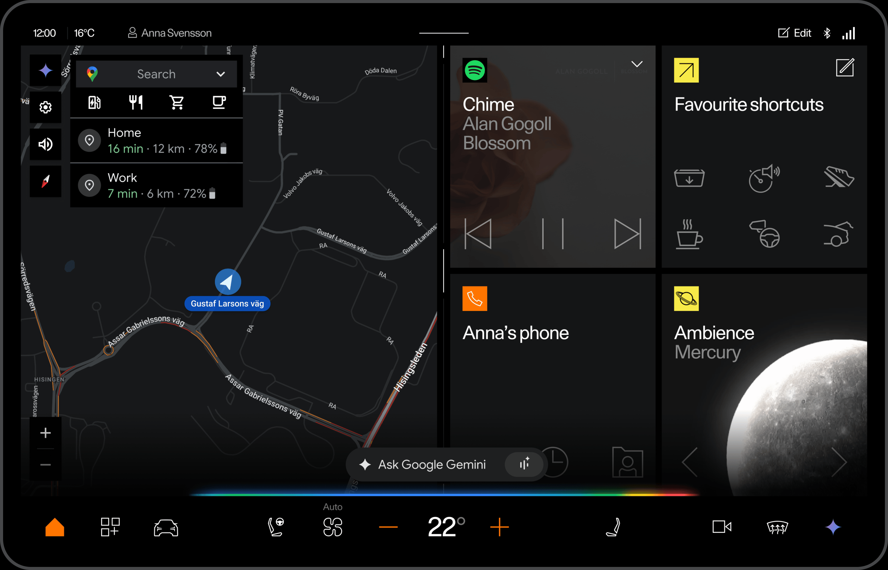 Polestar 4 SUV's centre display showing a split view of Google Maps and the home screen tiles.