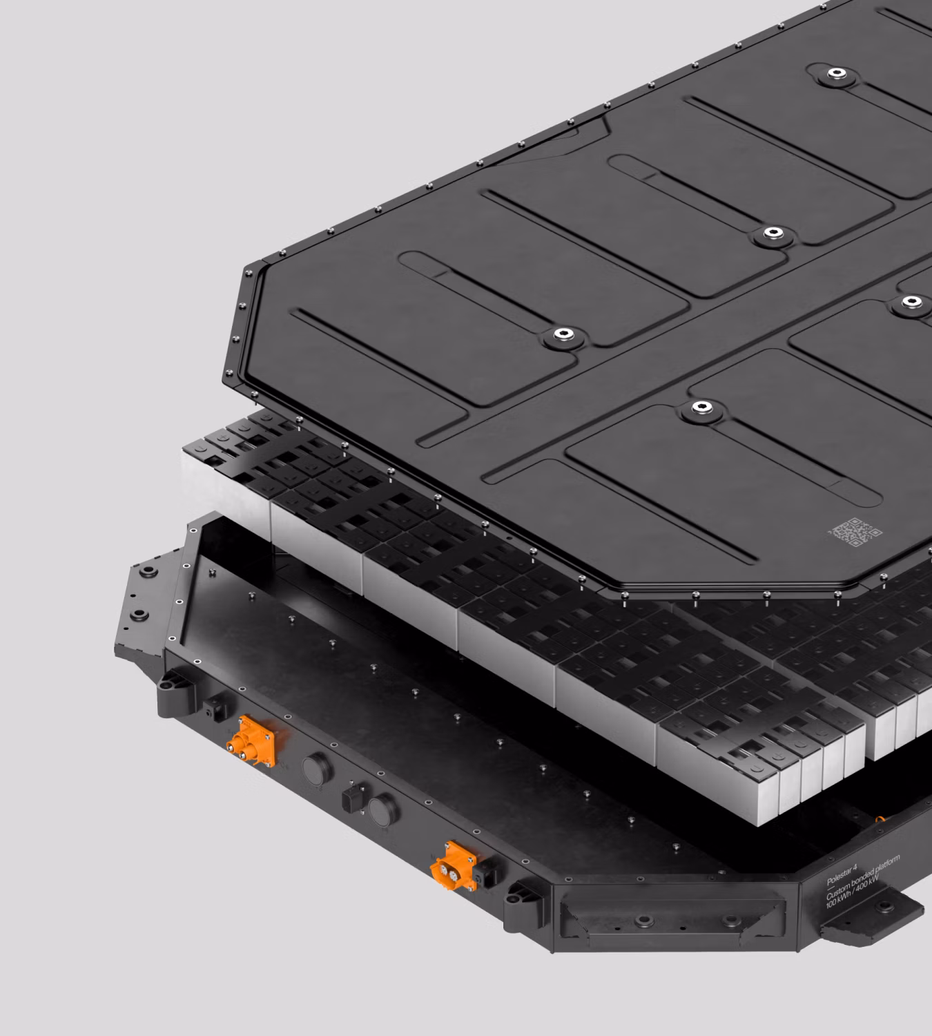 Polestar 4 SUV’s steel and aluminium battery frame separated from the battery pack.