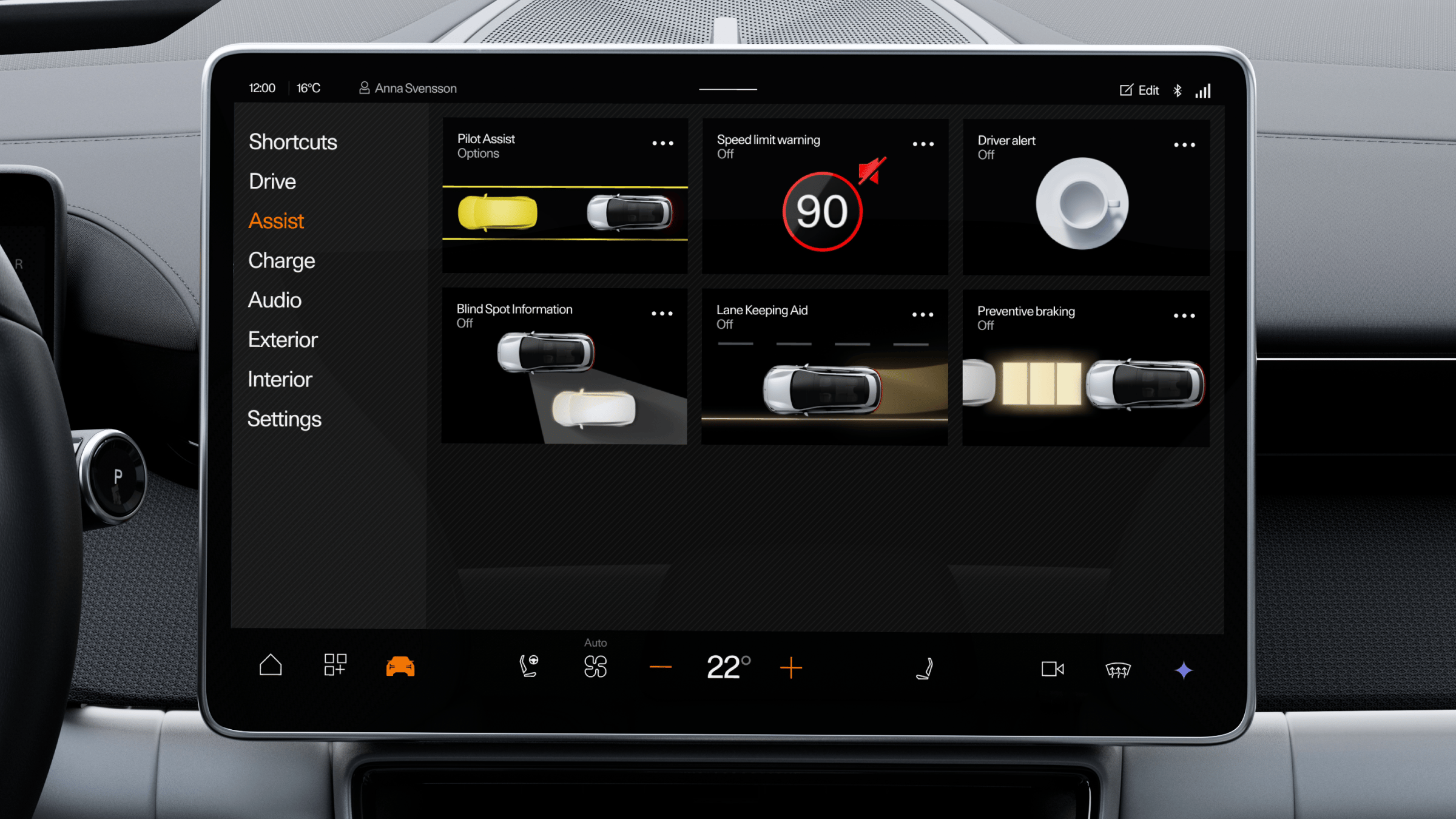 Polestar 4 SUV’s centre display showing the driver’s assistance menu.