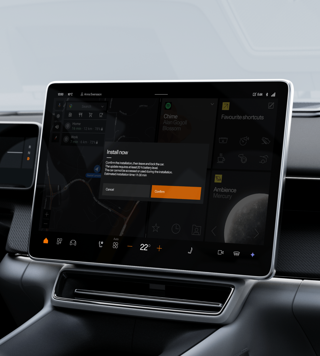 Polestar 4 SUV’s centre display showing the installation prompt for over-the-air updates.