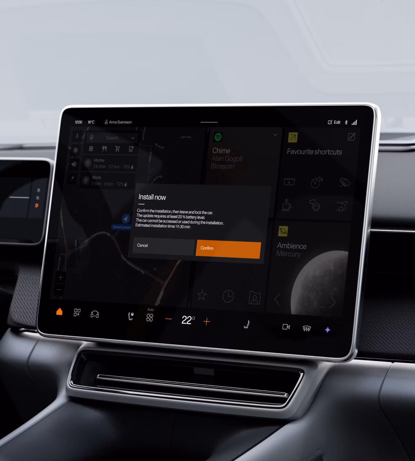 Polestar 4 SUV’s centre display showing the installation prompt for over-the-air updates.