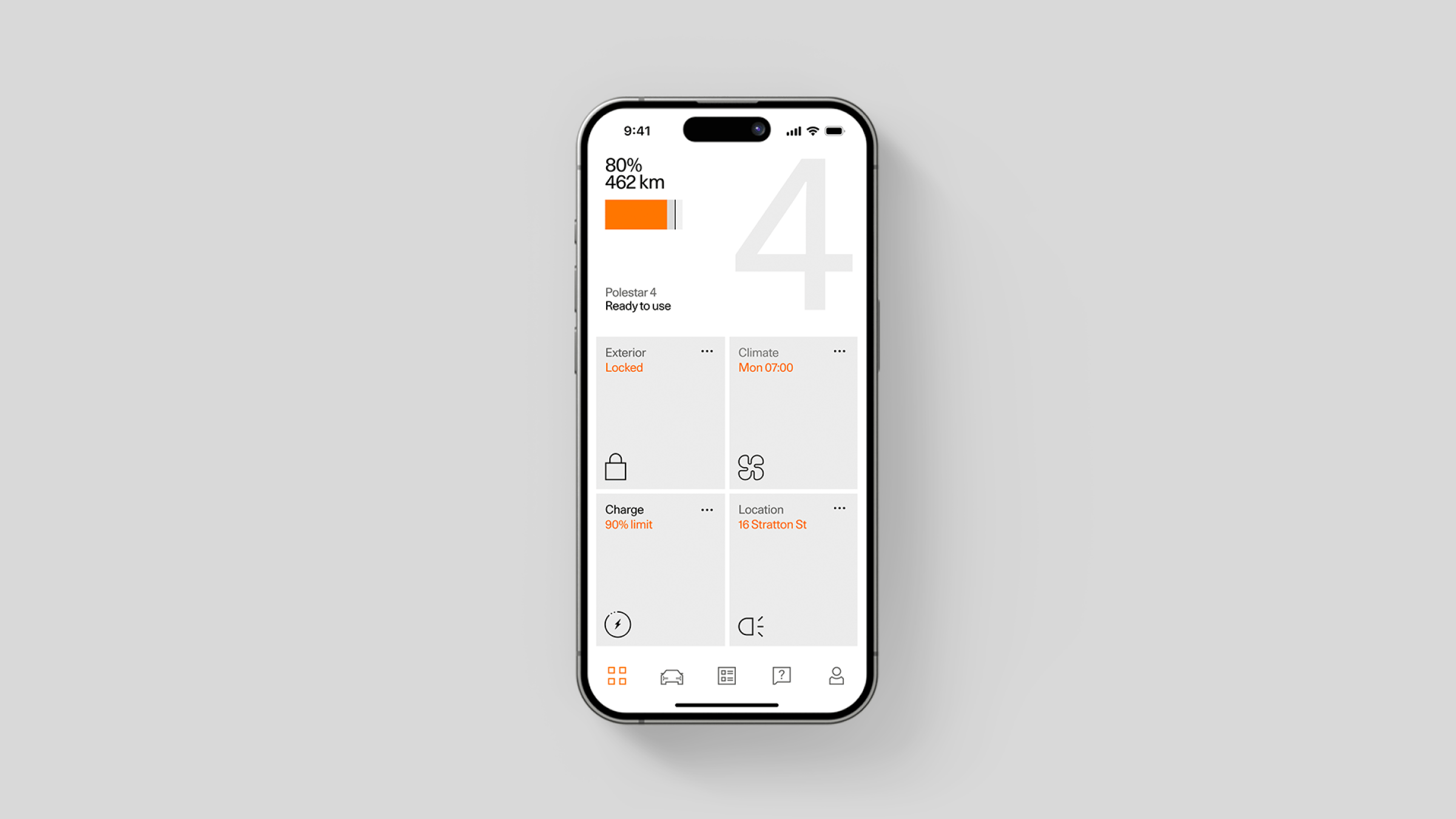 An iPhone showing the Polestar app home screen.