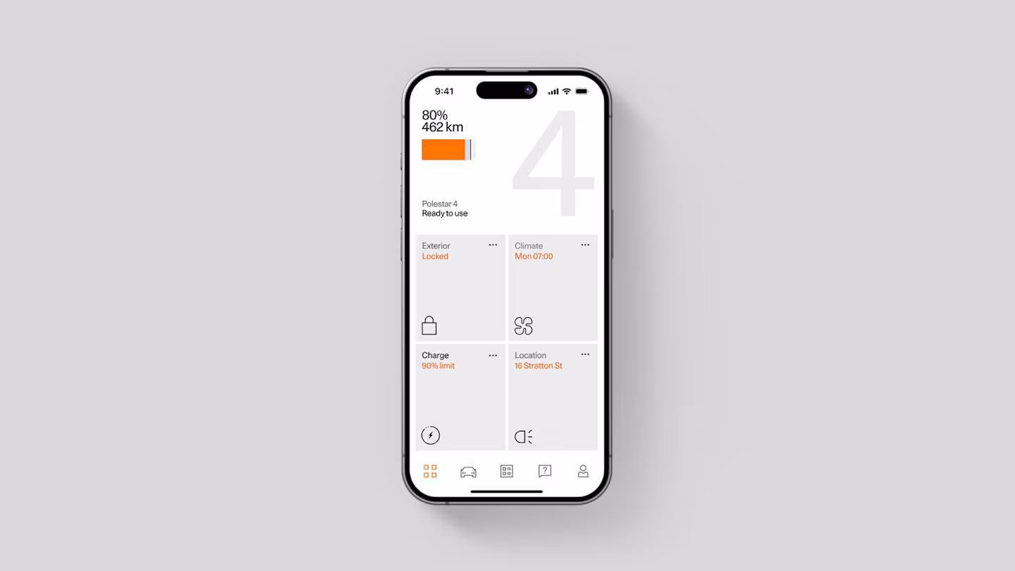 An iPhone showing the Polestar app home screen.