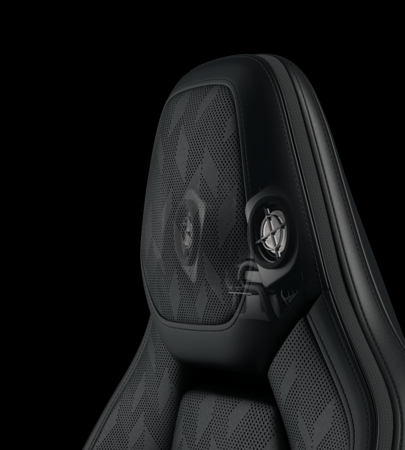Polestar 4 SUV’s front headrest speakers shown underneath the fabric