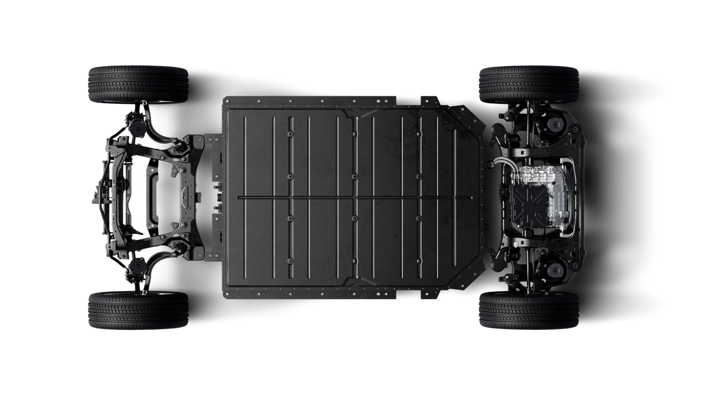 An isolated view of Polestar 4 SUV’s rear-wheel drivetrain.