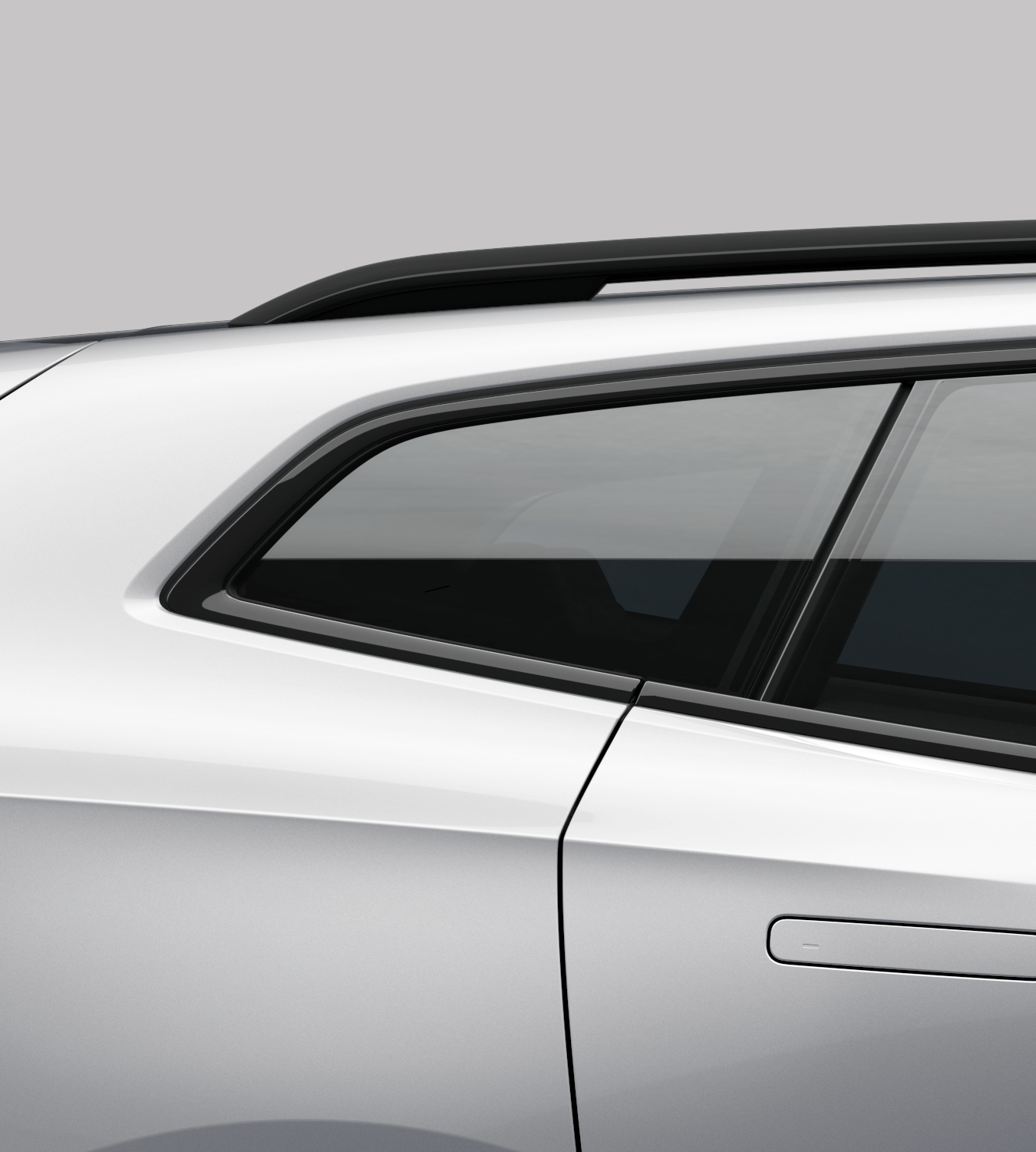 The rear side of Polestar 4 SUV showing quarter glass with flush glazing and flushed door handle.