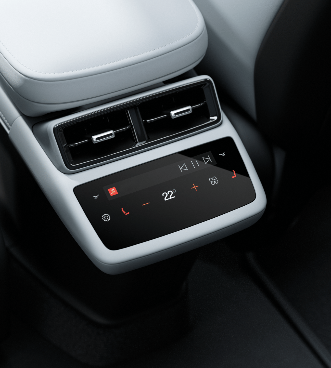 Polestar 4 SUV’s 5.7 inch display for climate and entertainment settings for rear passengers.