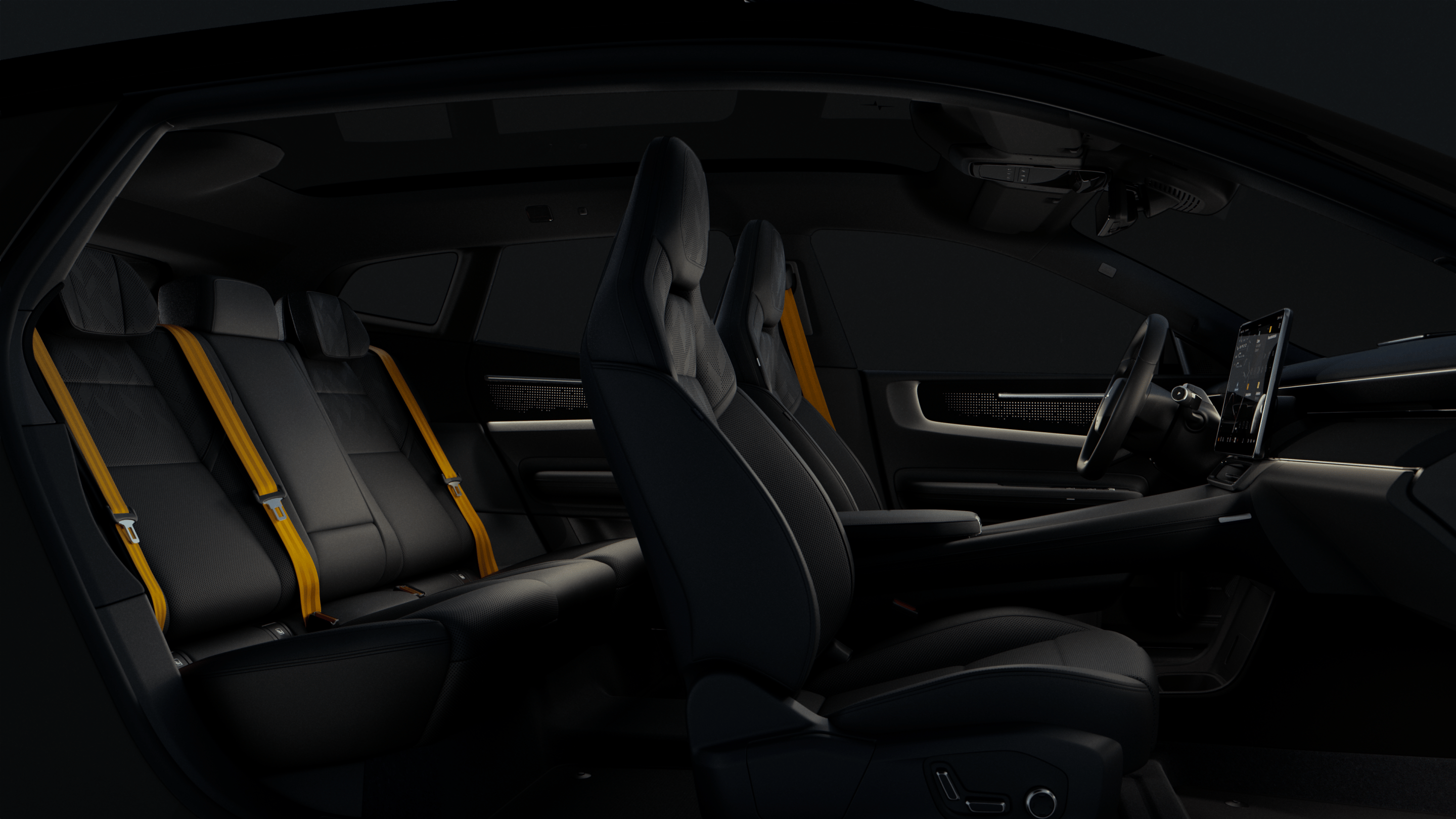 Polestar 4 SUV's interior cabin space in the dark