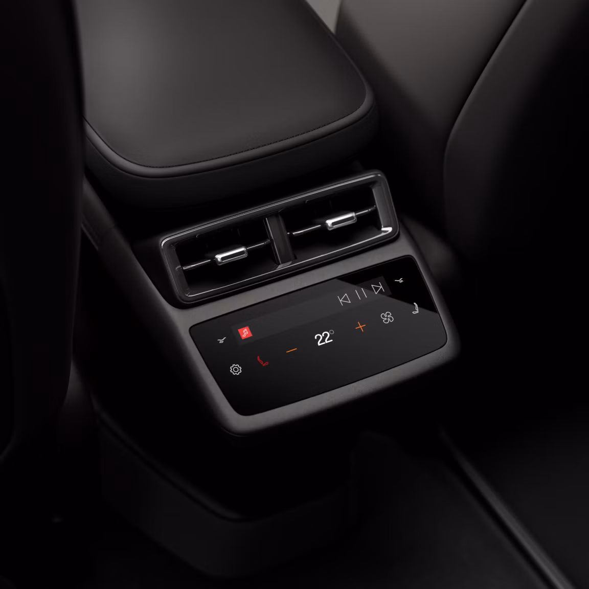 Polestar 4 SUV's rear control and entertainment screen situated at the back of the centre console.