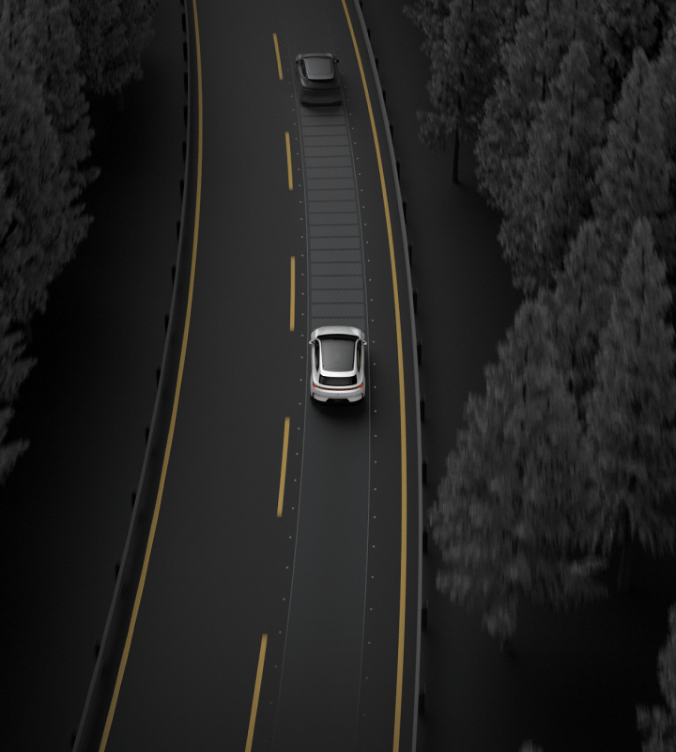 Polestar 4 SUV maintaining its speed and distance to the car ahead via Pilot Assist.
