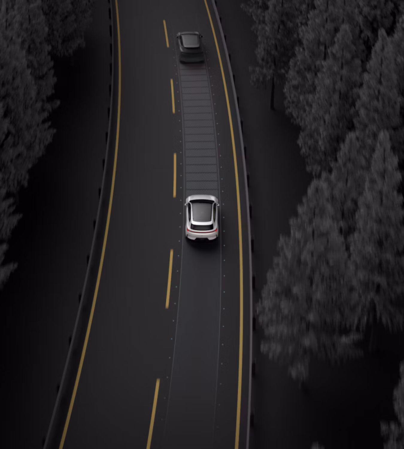 Polestar 4 SUV maintaining its speed and distance to the car ahead via Pilot Assist.
