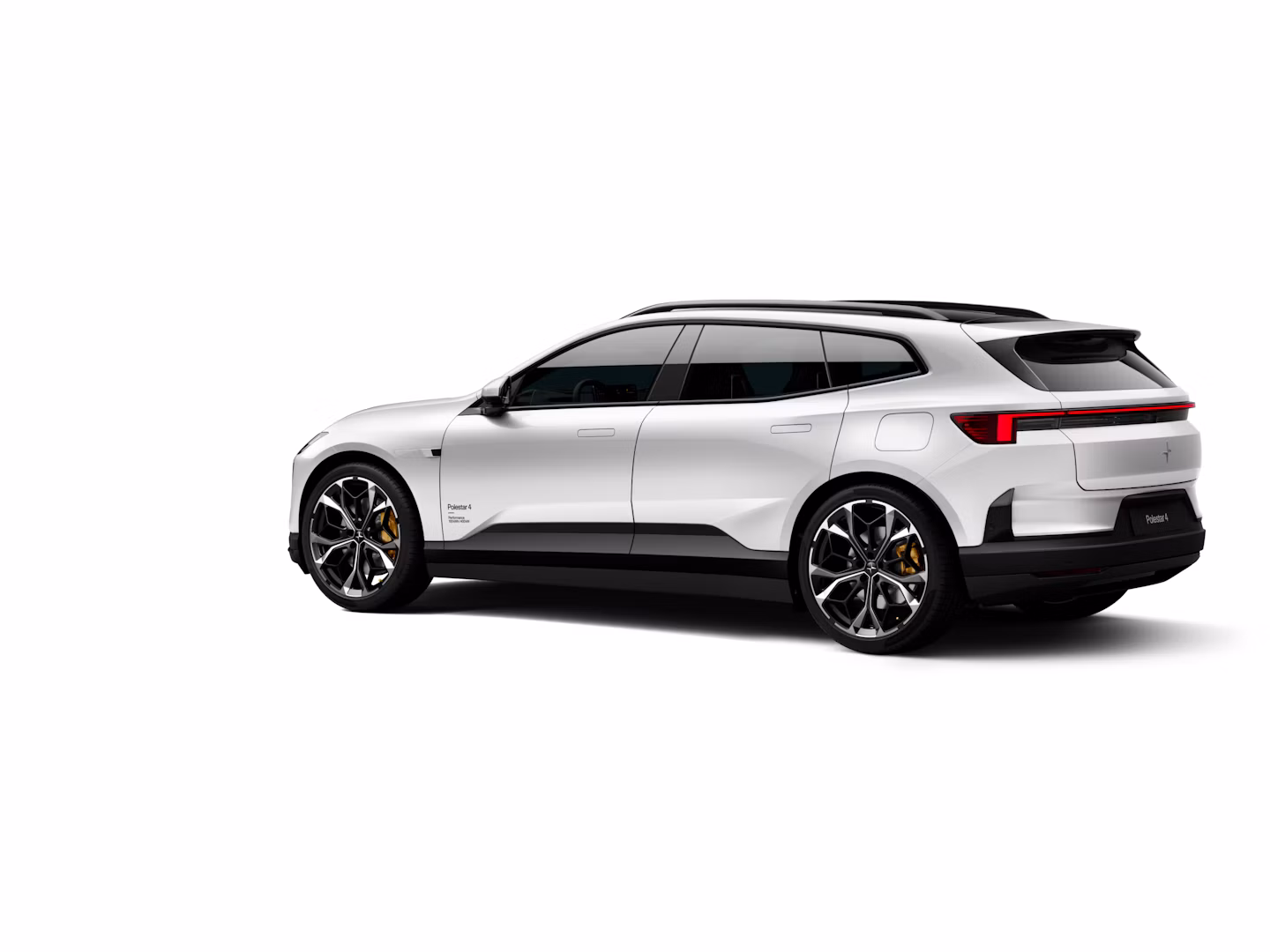 Polestar 4 SUV in color Snow in rear three-quarter view