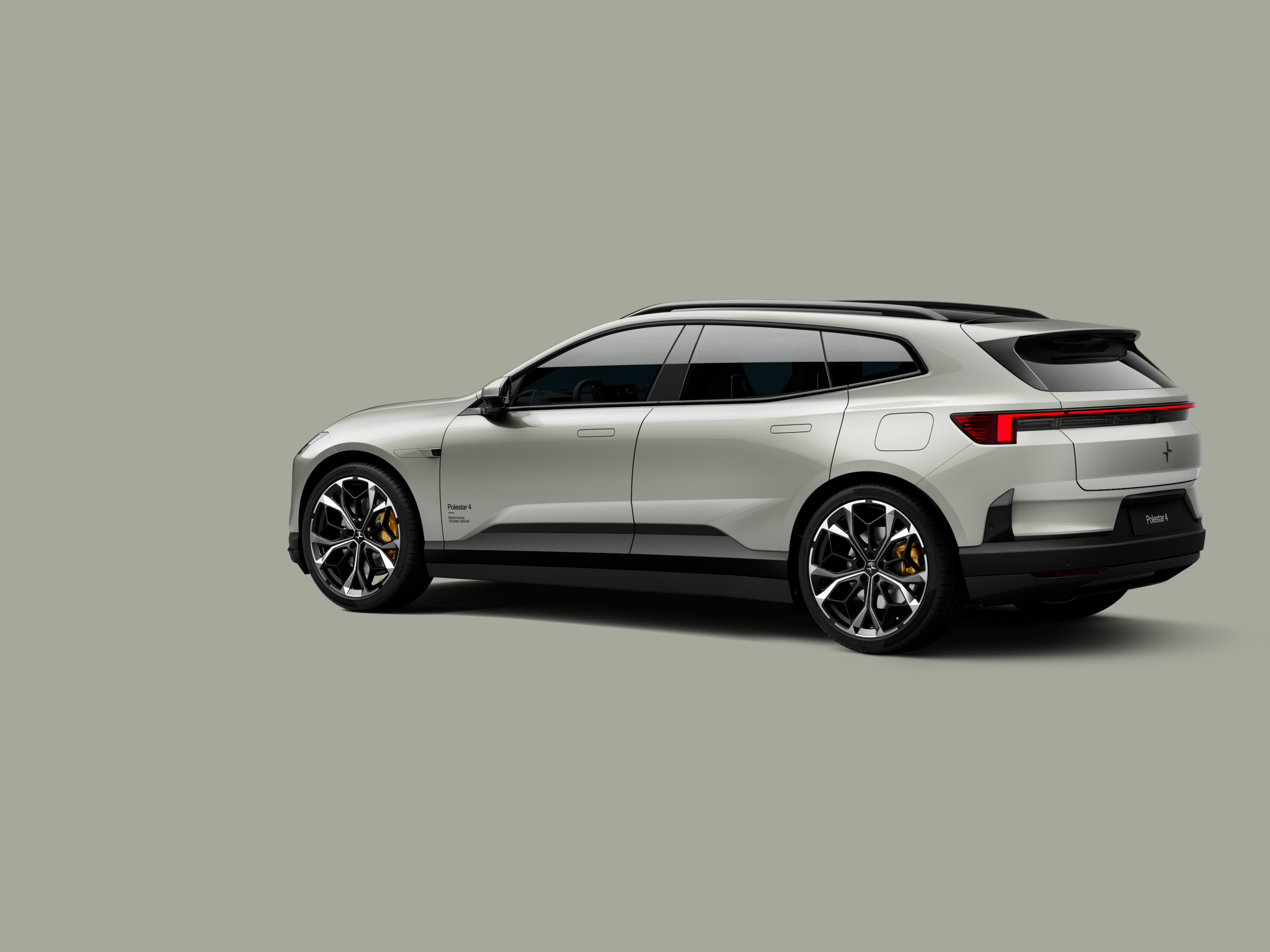 Polestar 4 SUV in color Aurora in rear three-quarter view