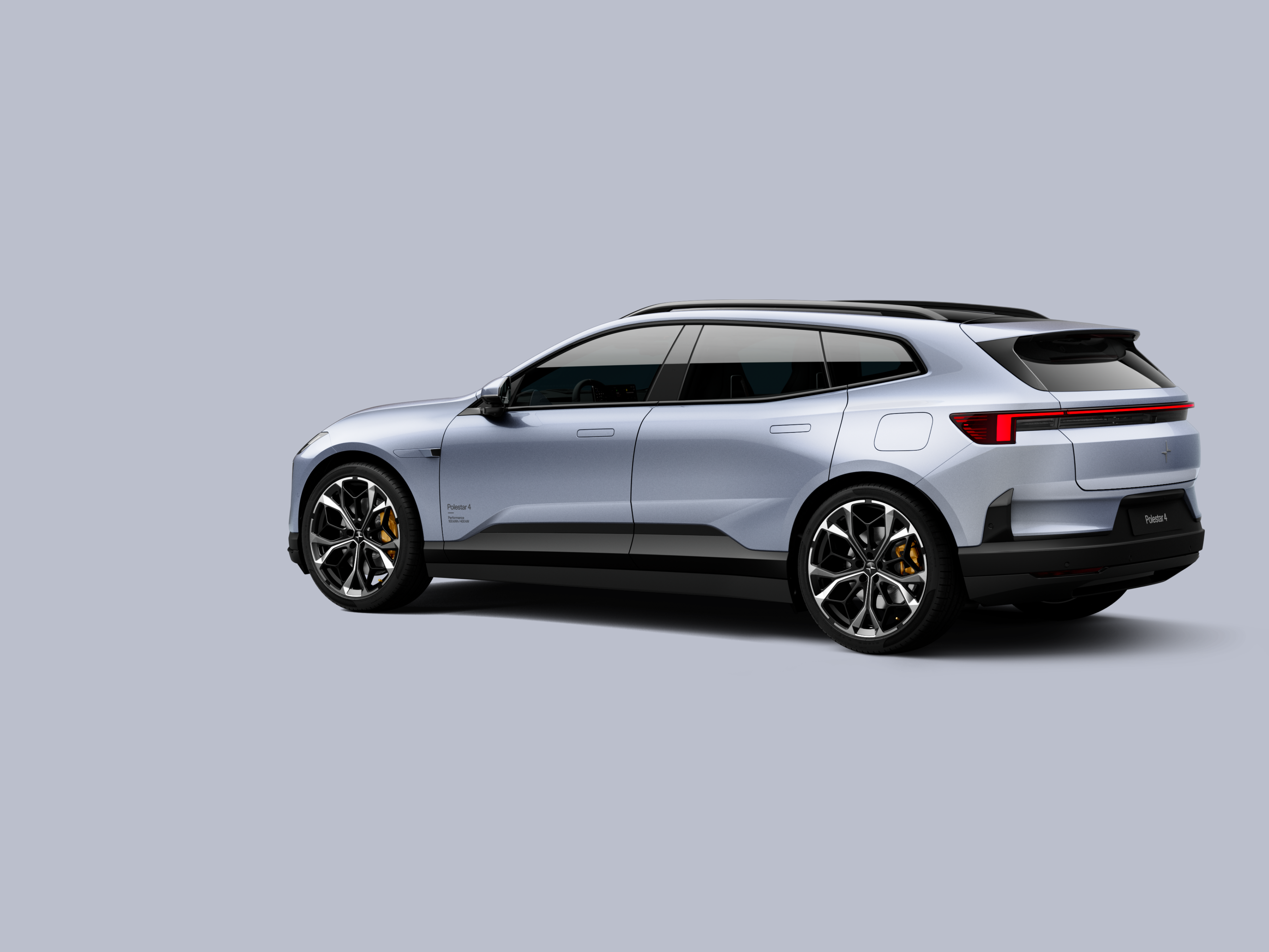 Polestar 4 SUV in color Ozone in rear three-quarter view