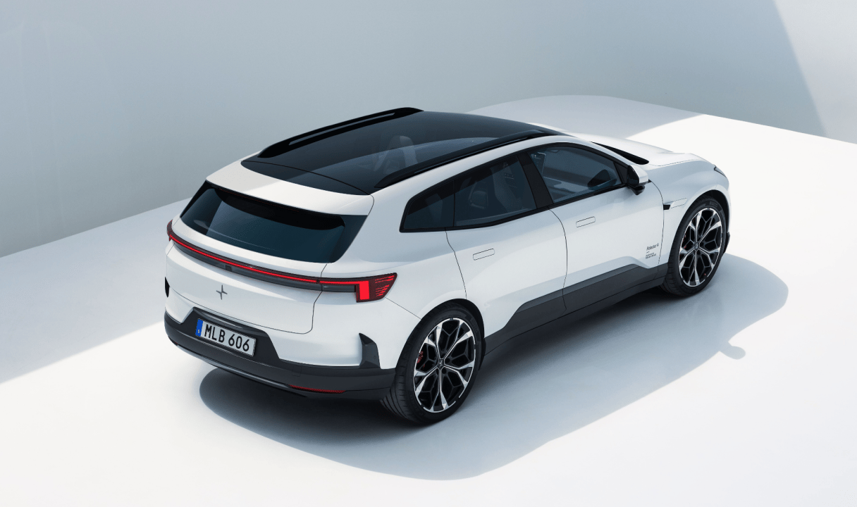 Polestar 4 SUV viewed from rear three-quarter angle in a studio setting