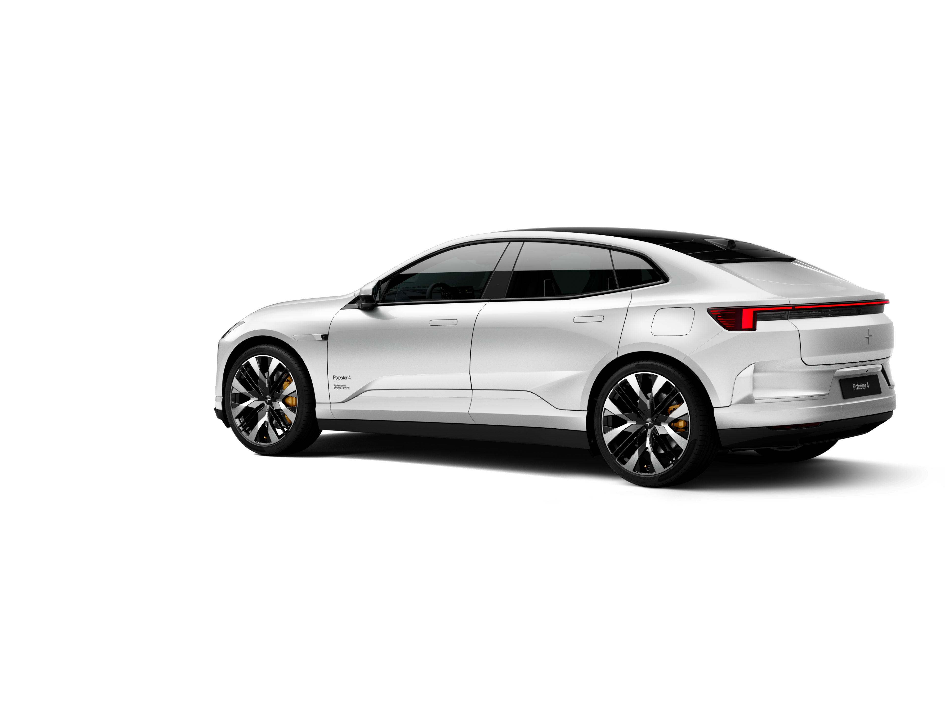 Polestar 4 coupé shown in rear three-quarter view on a white background