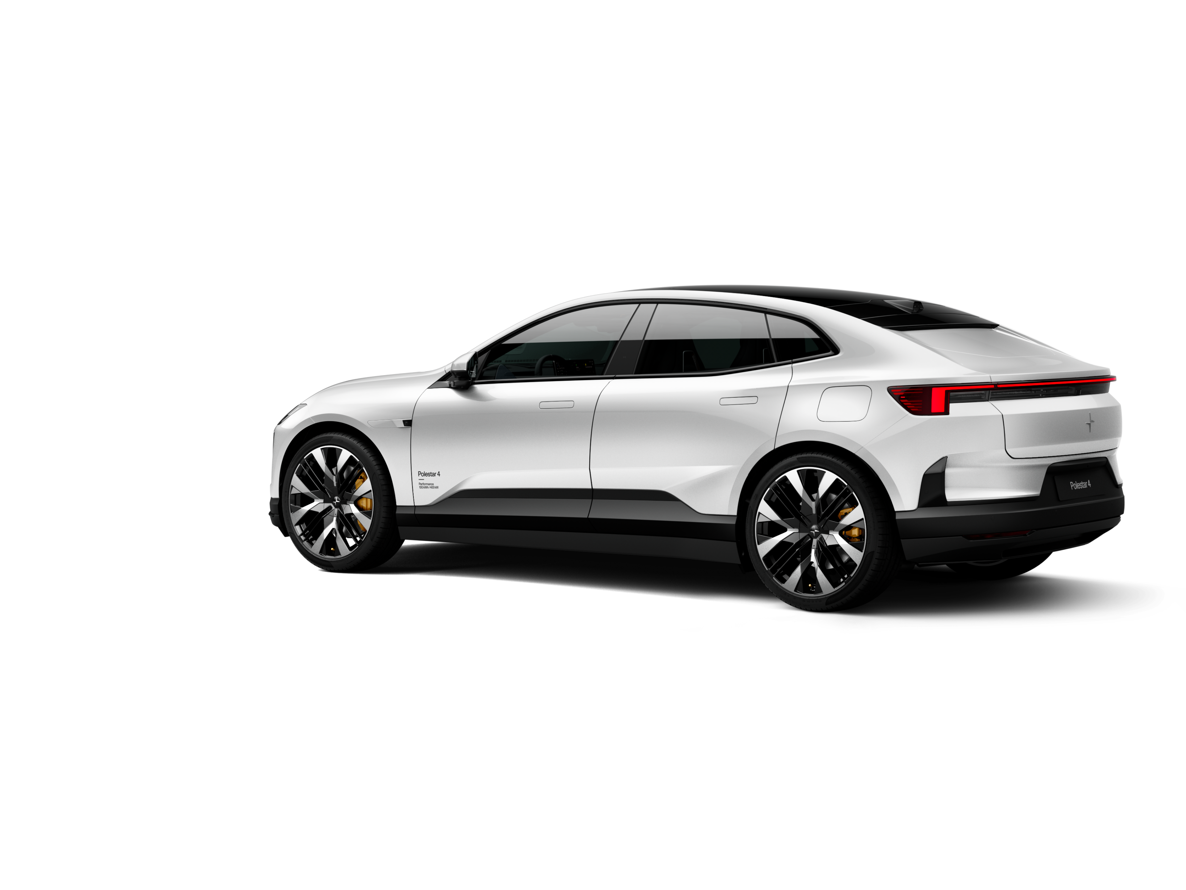 Polestar 4 coupé shown from rear three-quarter view on a white background
