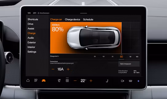 Écran des paramètres de recharge affichant une limite de charge de 80 % et une autonomie de 400 km.