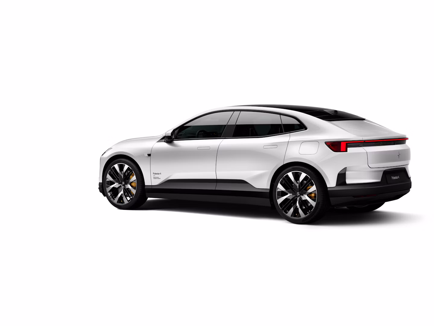 Polestar 4 coupé shown from the rear side on a white background