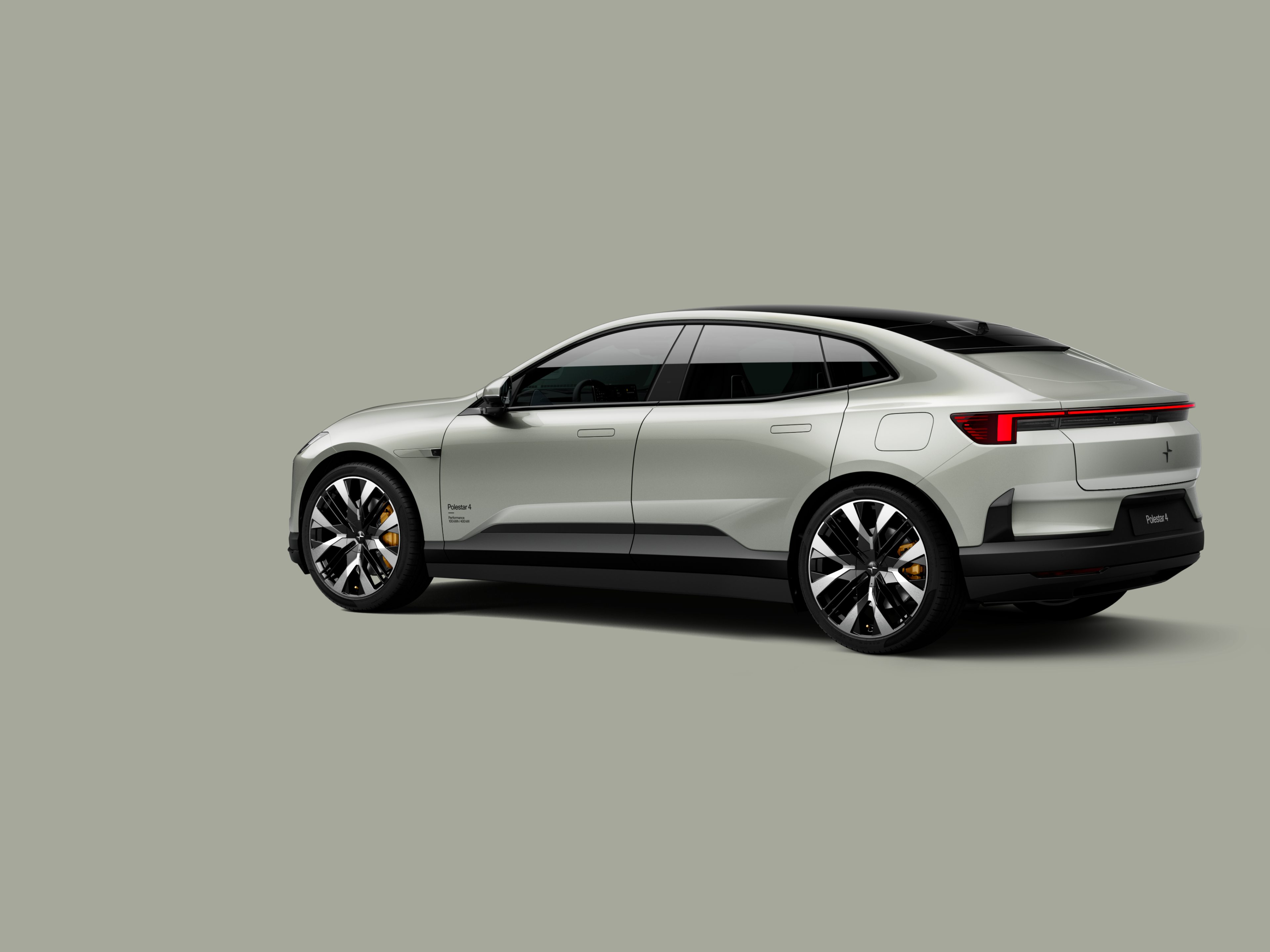 Polestar 4 coupé shown from the rear side view