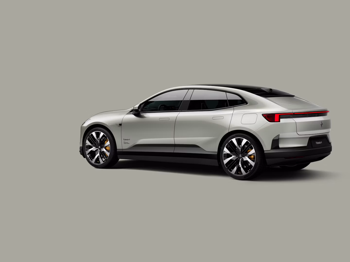 Polestar 4 coupé shown from the rear side view